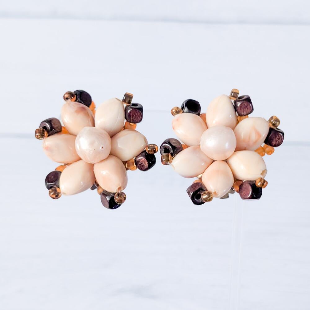 Vintage Clip On Earrings  Dusky Pink & Brown Tones Western Germany
